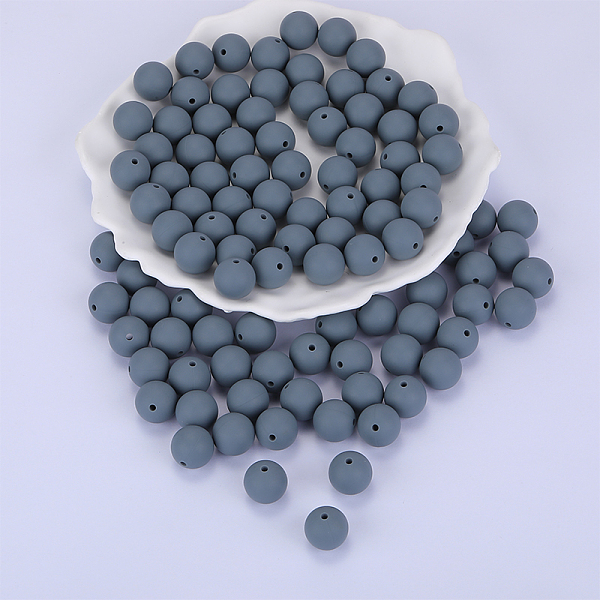 

PandaHall Round Silicone Focal Beads, Chewing Beads For Teethers, DIY Nursing Necklaces Making, Dark Gray, 15mm, Hole: 2mm Silicone Round