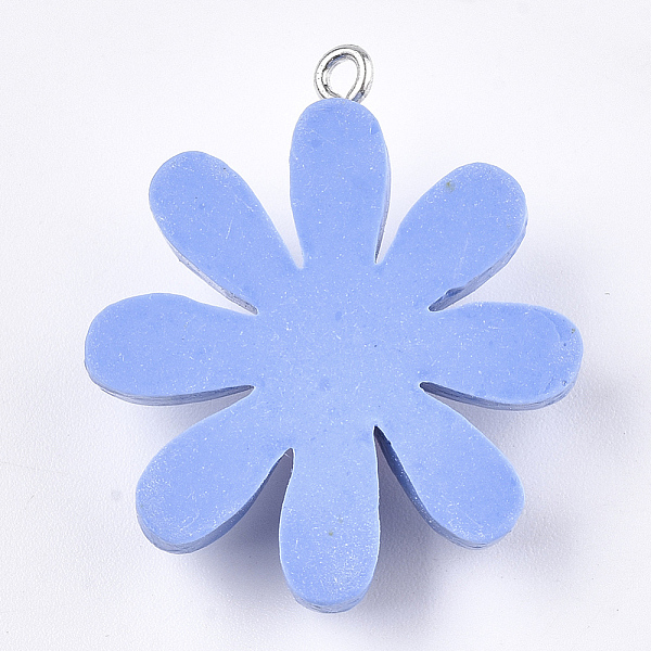 

PandaHall Resin Pendants, with Platinum Tone Iron Findings, Flower, Royal Blue, 33~34x28~30x8~9mm, Hole: 2mm Iron+Resin Flower