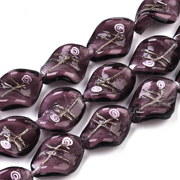 

PandaHall Handmade Gold Sand Lampwork Beads, Twist, Coconut Brown, 20~21x15~16x8~10mm, Hole: 1~1.4mm Lampwork Twist