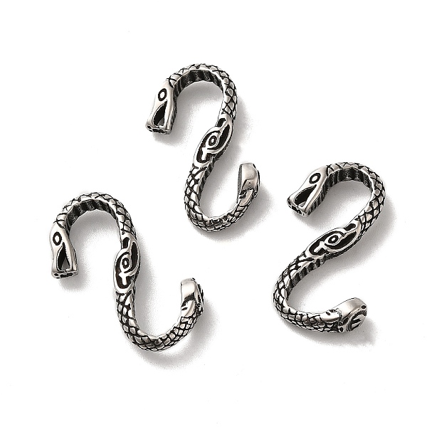 

PandaHall Tibetan Style 304 Stainless Steel S Shaped Snake Clasps, S-Hook Clasps, Antique Silver, 27x14x4mm, Hole: 3x1mm 304 Stainless Steel