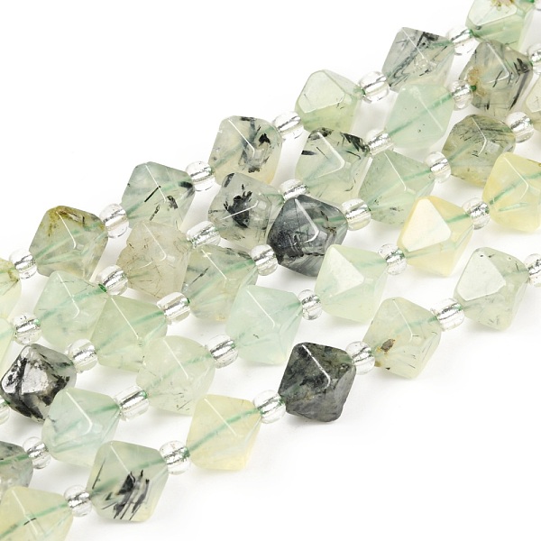 

PandaHall Natural Prehnite Beads Strands, Faceted, with Seed Beads, Bicone, 10x10.5x10.5mm, Hole: 0.8mm, about 31pcs/strand, 15.75 inch...