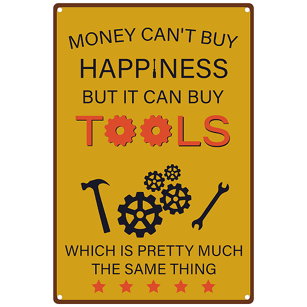 PandaHall CREATCABIN Metal Vintage Tin Sign Money Can't Buy Happiness But It Can Buy Tools Wall Decor Decoration Vintage Retro Poster Plaque...