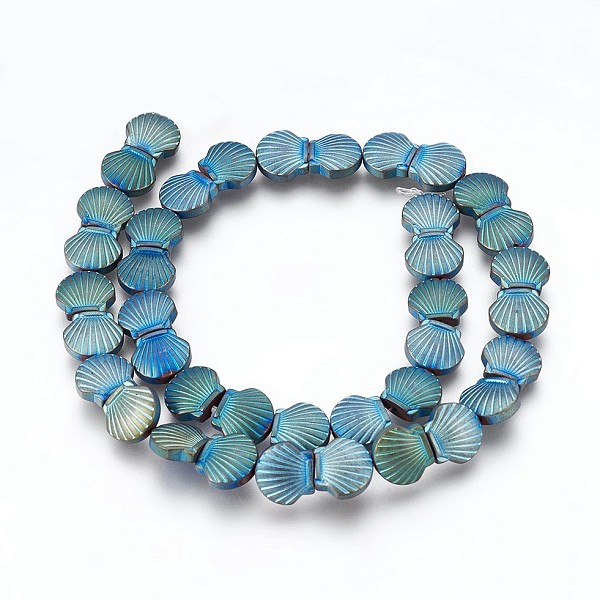 

PandaHall Electroplated Non-magnetic Synthetic Hematite Beads Strands, Frosted, Shell, Green Plated, 10.5x10x4mm, Hole: 1mm, about...