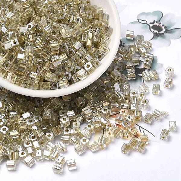 

PandaHall Glass Seed Beads, Transparent Lustered Glass, Square Hole, Square, Dark Khaki, 4x4x4mm, Hole: 1.2mm, 5000pcs/pound Glass Square