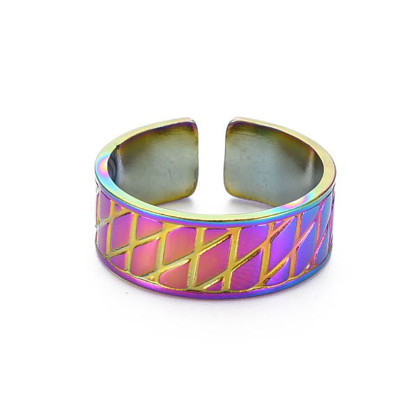 

PandaHall Rainbow Color 304 Stainless Steel Grooved Wide Band Open Cuff Ring for Women, US Size 9 1/2(19.3mm) 304 Stainless Steel