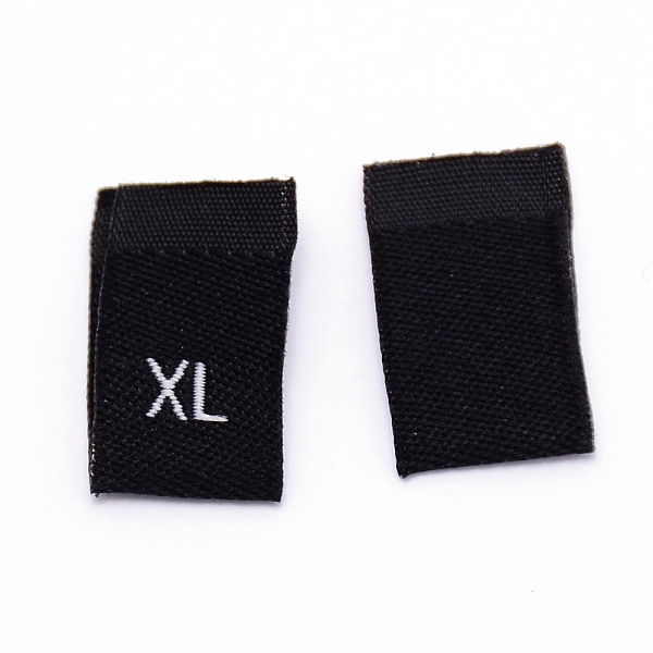 

PandaHall Clothing Size Labels, Woven Crafting Craft Labels, for Clothing Sewing, XL, Black, 39x10x0.2mm, about 100pcs/bag Polyester Black