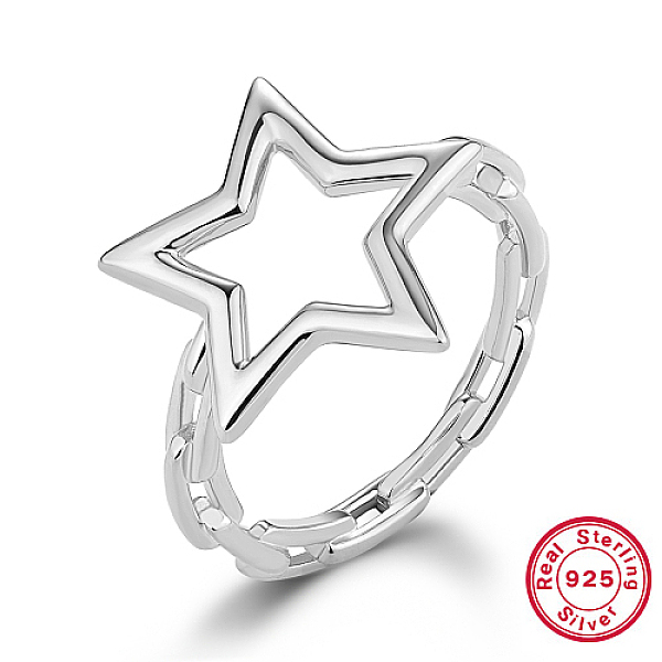 

PandaHall Rhodium Plated 925 Sterling Silver Finger Ring, Hollow Star, Platinum, Inner Diameter: 16mm Sterling Silver Star
