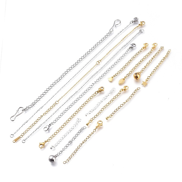

PandaHall Stainless Steel Chain Extender, with Curb & Cable Chains and Lobster Claw Clasps, Mixed Style, Mixed Color, 55~210mm Stainless...