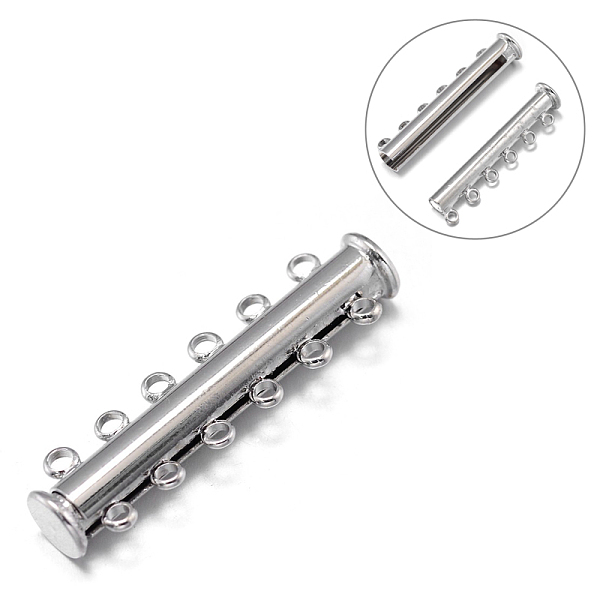 

PandaHall 6-Strands 12-Holes Tube Brass Magnetic Slide Lock Clasps, Nickel Free, Platinum, 36x10x6.5mm, Hole: 1.5mm Brass