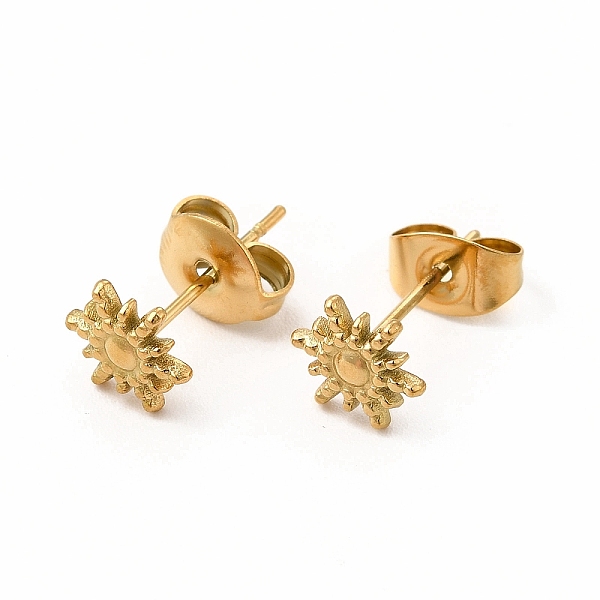 

PandaHall 304 Stainless Steel Sun Stud Earrings for Women, Real 18K Gold Plated, 7x6mm, Pin: 0.7mm 304 Stainless Steel Sun