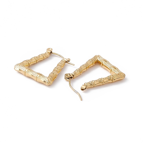 Chapado En Iones (ip) 304 Trapezoide De Acero Inoxidable Con Pendientes De Aro De Bambú Para Mujer