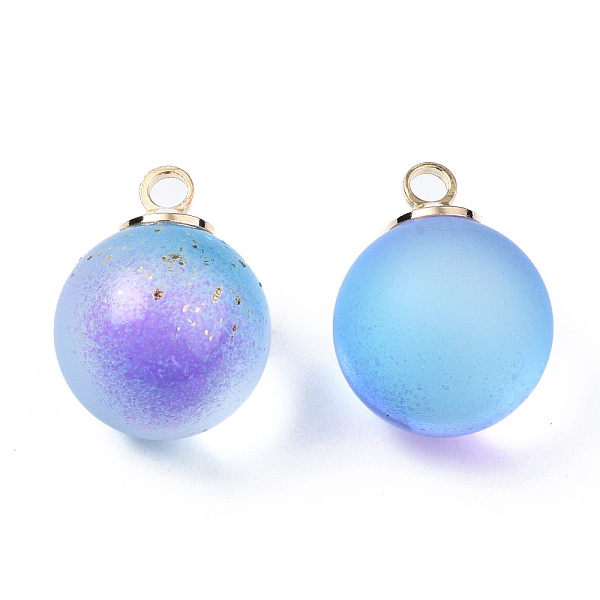 

PandaHall Two Tone Transparent Spray Painted Glass Pendants, with Light Gold Plated Brass Loop, Frosted, with Glitter Powder, Round, Dodger...