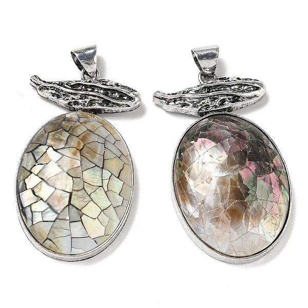 

PandaHall Natural Paua Shell Big Pendants, Antique Silver Plated Alloy Oval Charms, Tan, 57x32x11.5mm, Hole: 7.5x6.5mm Paua Shell Oval..., Orange