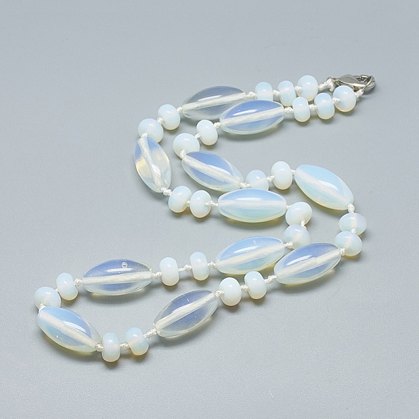 

PandaHall Opalite Beaded Necklaces, with Alloy Lobster Clasps, 18.1 inch~18.5 inch(46~47cm), Oval: 20x10mm Opalite