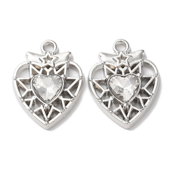 

PandaHall Eco-Friendly Alloy Pendants, with Glass, Heart, Platinum, Clear, 20x15x4mm, Hole: 1.6mm Alloy Heart Clear
