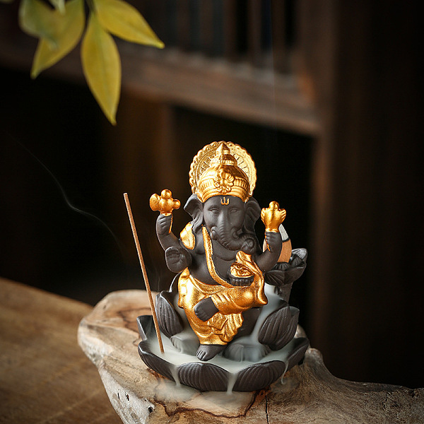 

PandaHall Porcelain Incense Burners, Ganesha Incense Holders, Home Office Teahouse Zen Buddhist Supplies, Gold, 90x120mm Porcelain Human...