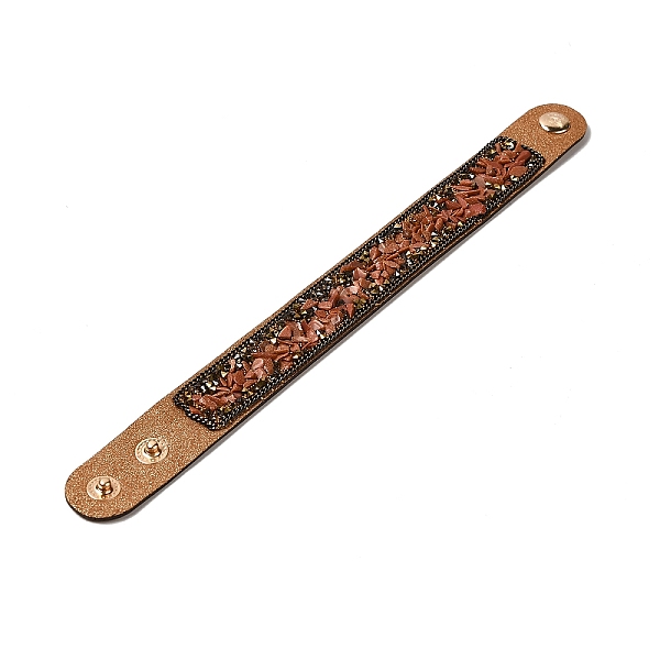 

PandaHall Faux Suede Snap Cord Bracelet, Synthetic Goldstone & Shell Chips Beaded Wristband for Men Women, 8-5/8 inch(22cm) Goldstone Brown