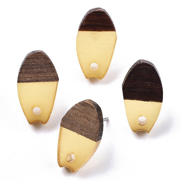 

PandaHall Transparent Resin & Walnut Wood Stud Earring Findings, with 304 Stainless Steel Pin, Oval, Light Khaki, 16x9mm, Hole: 1.8mm, Pin...