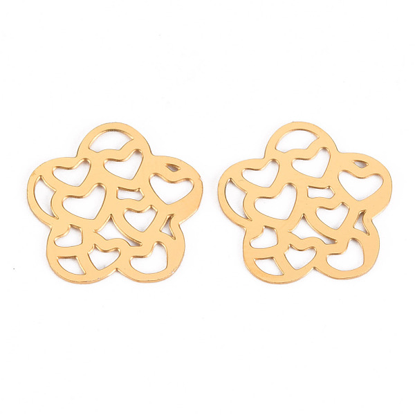 

PandaHall 304 Stainless Steel Filigree Joiners Links, Laser Cut, Flower with Heart, Real 14K Gold Plated, 15x15.5x0.5mm 304 Stainless Steel...