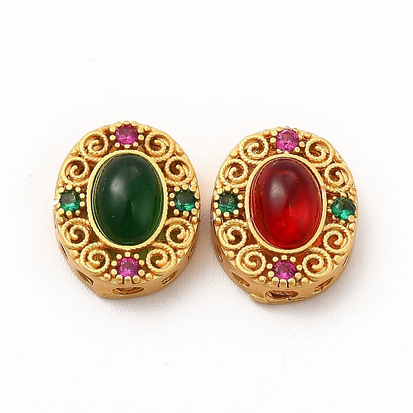 

PandaHall Long-Lasting Rack Plating Brass Multi-Strand Links, with Synthetic Ruby in Zoisite, Oval with Hollow Flower, Golden, Mixed Color..., Multicolor