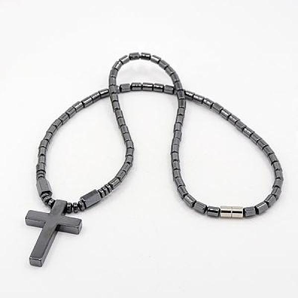 

PandaHall Fashionable Magnetic Synthetic Hematite Necklaces, with Brass Magnetic Clasps, Cross, Black, 17.7 inch Hematite Black