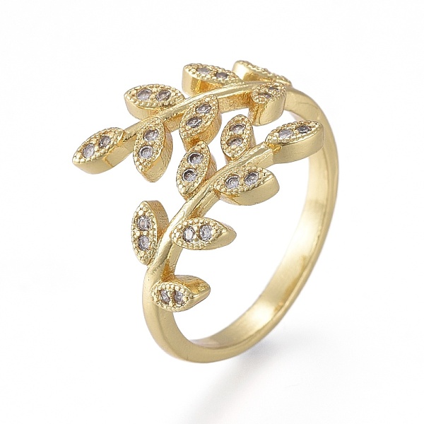

PandaHall Brass Micro Pave Clear Cubic Zirconia Cuff Rings, Open Rings, Long-Lasting Plated, Leafy Branches, Real 18K Gold Plated, Inner...