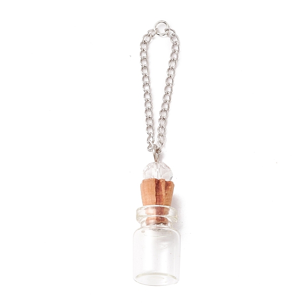 PandaHall Empty Perfume Bottle Pendants, with Cork Stopper & Brass Chain, Platinum Iron Findings, Clear, 70mm, Link Wide: 2mm, Bottle: 12mm...