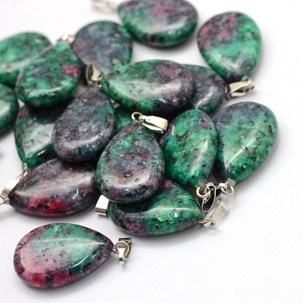 

PandaHall Teardrop Dyed Natural Ruby in Zoisite Pendants, with Platinum Tone Brass Findings, 25~29x16~17x5~6mm, Hole: 2x7mm Ruby in Zoisite...