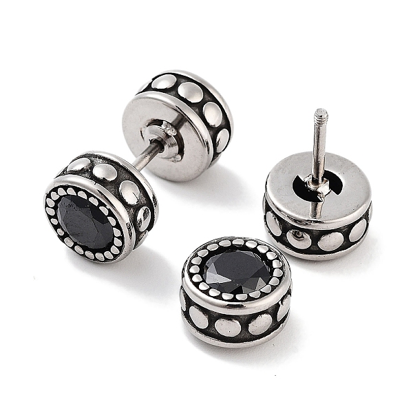 Ohrstecker Flach Rund 316 Chirurgischer Edelstahl Pavé Schwarz Zirkonia Für Damen Und Herren