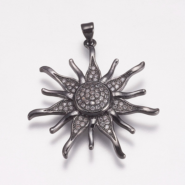 

PandaHall Brass Micro Pave Cubic Zirconia Pendants, Sun, Gunmetal, 36x34x5.5mm, Hole: 3.5x4mm Brass+Cubic Zirconia Sun Clear