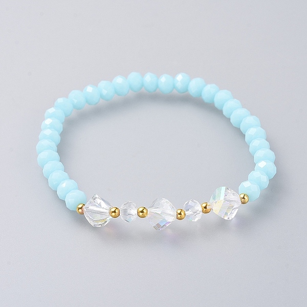 

PandaHall Stretch Bracelets, with Glass Beads and Brass Spacer, Light Sky Blue, 2-1/8 inch(5.3cm) Glass Blue