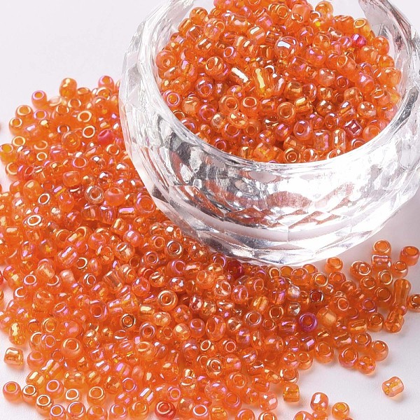 

PandaHall Round Glass Seed Beads, Transparent Colours Rainbow, Round, Orange Red, 2mm Glass Red