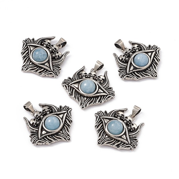 

PandaHall Halloween Natural Aquamarine Pendants, Eye with Skull Charms, with Antique Silver Plated Brass Findings, 26x27x8.5mm, Hole...
