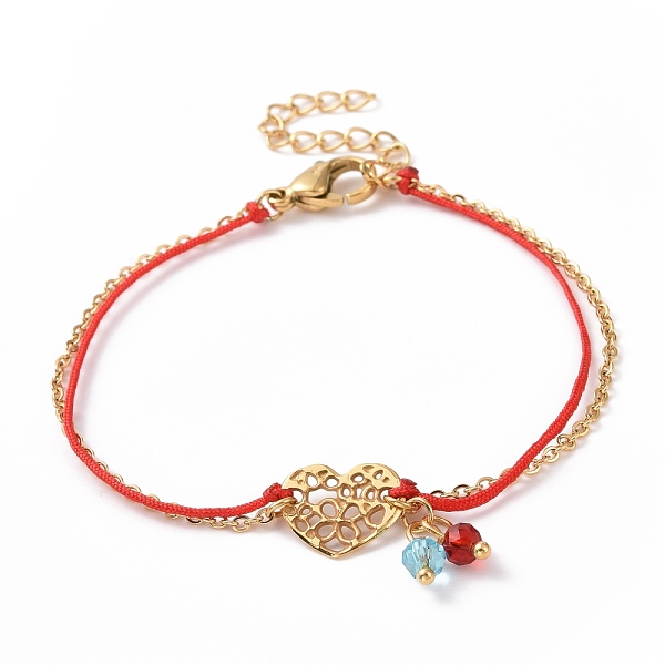 

PandaHall Gold Plated 304 Stainless Steel Heart Link Bracelet with Glass Beads Charms for Women, Red, 6-5/8 inch(16.7cm) 304 Stainless Steel...