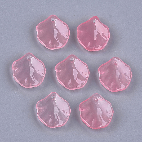 

PandaHall Transparent Spray Painted Glass Pendants, Lotus Leaf, Flamingo, 17x15.5x3.5~4mm, Hole: 1mm Glass Leaf Pink