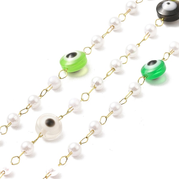 

PandaHall Handmade Evil Eye and Glass Pearl Beaded Chains, Ion Plating(IP) 316 Surgical Stainless Steel Chains, Soldered, with Spool, Real..., White