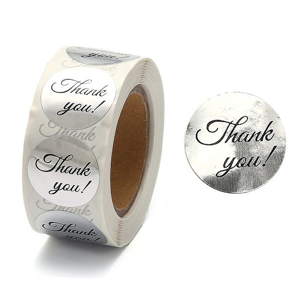 

PandaHall 1 Inch Thank You Stickers, Adhesive Roll Sticker Labels, for Envelopes, Bubble Mailers and Bags, Silver, 25mm, about 500pcs/roll...