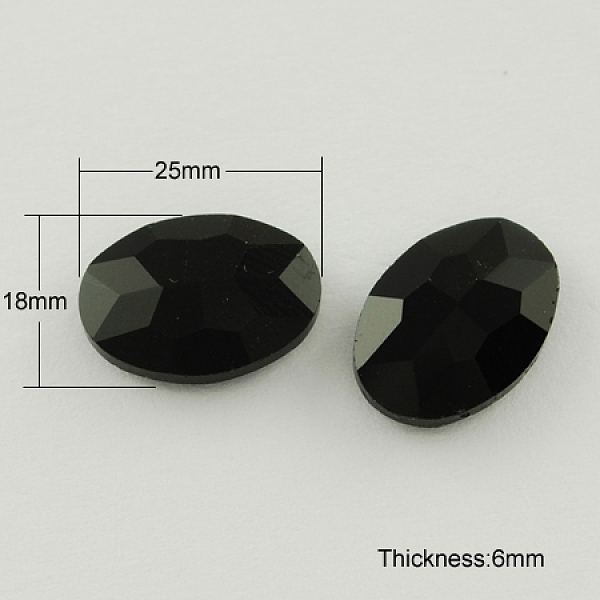 PandaHall Glass Pointed Back Rhinestone, Faceted, Oval, Black, 18x25x6mm Glass Rhinestone Oval Black