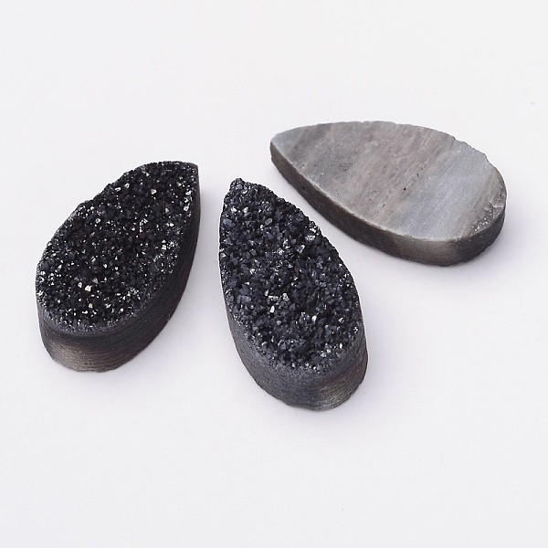

PandaHall Dyed Teardrop Electroplate Natural Geode/Druzy Agate Cabochons, Black, 19~20x10x6~7mm Agate+Crystal Teardrop Black