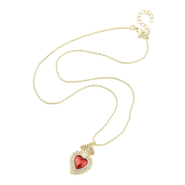 

PandaHall Brass Micro Pave Clear Cubic Zirconia Pendant Necklaces, Heart, Real 18K Gold Plated, 16.81 inch(427mm) Cubic Zirconia Heart Red