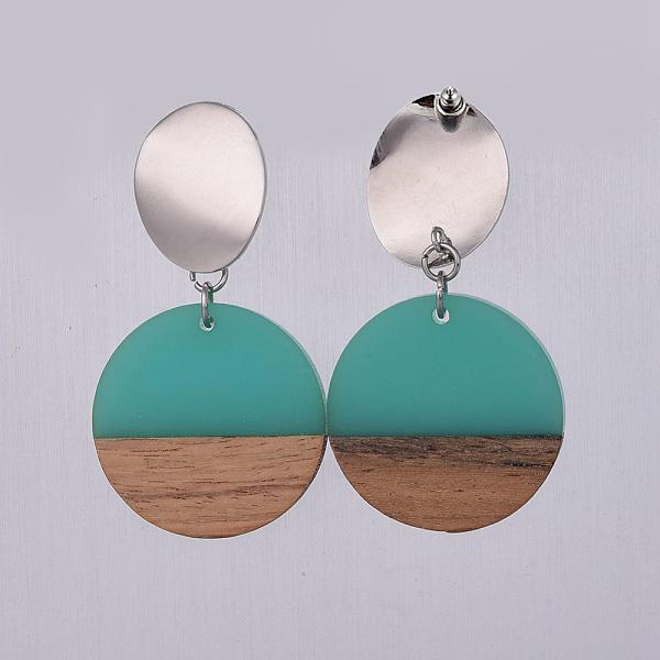 

PandaHall Resin & Wood Dangle Earrings, with Platinum Brass Stud Earrings Findings and 304 Stainless Steel Findings, Flat Round, Green, 56mm...