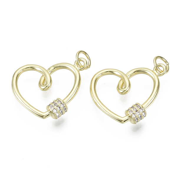 

PandaHall Brass Micro Pave Cubic Zirconia Pendants, with Jump Rings, Nickel Free, Heart, Clear, Real 18K Gold Plated, 15.5x19x4mm, Jump Ring...