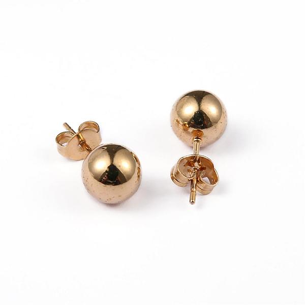 

PandaHall 304 Stainless Steel Ball Stud Earrings, Hypoallergenic Earrings, Golden, 18x8mm, Pin: 0.8mm, 10pairs/board 304 Stainless Steel