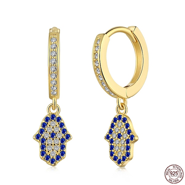 

PandaHall 925 Sterling Silver Micro Pave Cubic Zirconia Hoop Earrings for Women, Hamsa Hand Dangle Earrings, with S925 Stamp, Real 18K Gold...