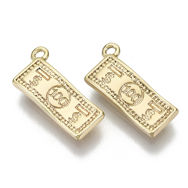 

PandaHall Brass Charms, Nickel Free, 100 Dollar Banknotes, Golden, 15x7x2mm, Hole: 1.2mm Brass Rectangle