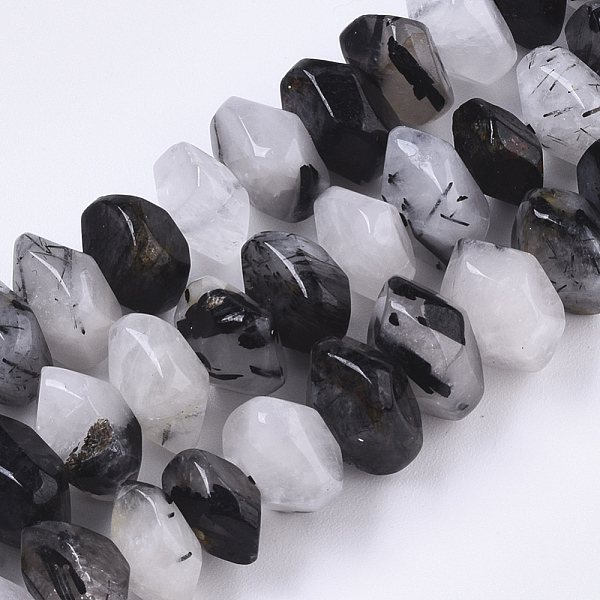 

PandaHall Natural Black Rutilated Quartz Beads Strands, Nuggets, Faceted, 9.5~11x6~7mm, Hole: 1.2mm, about 30~32pcs/strand, 7.48 inch(19cm)...