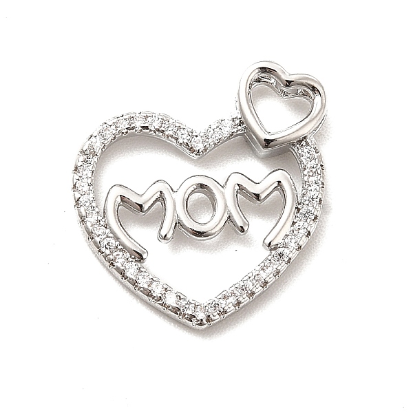 

PandaHall Rack Plating Brass Micro Pave Cubic Zirconia Pendants, Heart with Word MOM Charm for Mother's Day, Long-Lasting Plated, Cadmium..., Clear