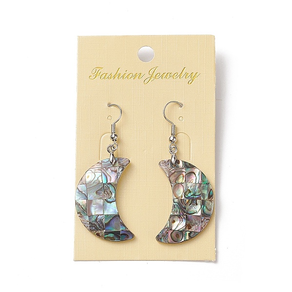 

PandaHall Abalone Shell/Paua Shell Dangle Earrings, with Brass Findings, Moon, Platinum, 53mm, Pin: 0.7mm Shell