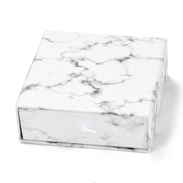 

PandaHall Square Paper Drawer Box, with Black Sponge & Polyester Rope, Marble Pattern, for Bracelet and Rings, WhiteSmoke, 9.3x9.4x3.4cm..., White