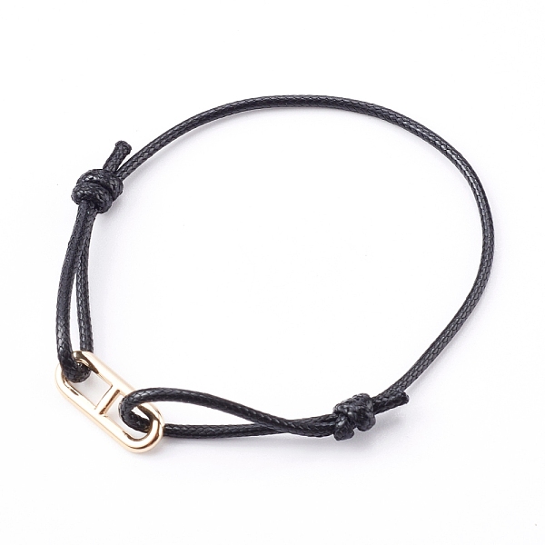 

PandaHall Korean Waxed Polyester Cord Bracelets, with Brass Oval Links, Golden, Black, Inner Diameter: 2-5/8 inch(6.6cm) Brass Black
